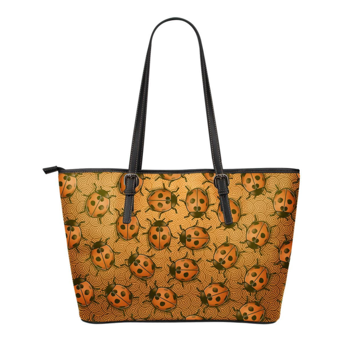 Lady Bug Swirl Small Leather Tote Bag - Orange