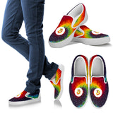 Bitcoin Pattern Slip On Shoes - Tie Dye w/White Trim